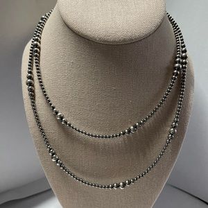 3mm - 6mm graduated Sterling Silver Navajo Pearl Beaded Necklace 36” long